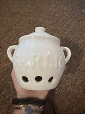Vintage Euro Garlic Keeper with Lid and Air Holes Italian White Ceramic  picture