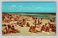 NY-New York, Scenic Crowd Laying In The Sand, Antique, Vintage Souvenir Postcard picture