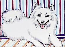 AMERICAN ESKIMO DOG Smile ACEO PRINT Mini Art Card 2.5X3.5 Signed KSAMS picture