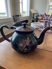 Folk Art Painted Metal Teapot With Mushrooms Signed picture