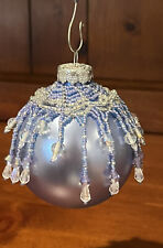 Vtg Christmas Ornament Elegant Blue Bead Sequin Handmade Beautiful picture