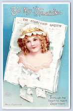 c1910s Valentine Greeting 'The Courtship Gazette' Vtg Signed Clapsaddle Postcard picture