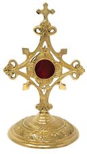 Needzo Small Brass Monstrance, Cross Shaped Reliquary, Catholic Church Suppli... picture
