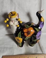 Amy Lacombe Annaco Creations Whimsiclay Pansies Gold Painted Cat Figurine Signed picture