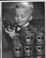 1955 Press Photo Emmett Sweeney's Boy with Truck Models - mjb28088 picture