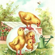 c.1908 Easter Wishes Postcard Chicks Hatching Egg Greenhouse Bee Watering Tuck's picture