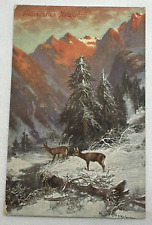 Deer Mountain View Postcard  Wildlife Germany Glückliches Neujahr Happy New Year picture