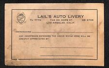 Lail's Auto Livery Hope St. LA Introduction Business Trade Card c1928 - Scarce picture