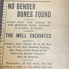1906 Bloody Benders - No Bones Found Excavation of Well - Newspaper Clipping picture