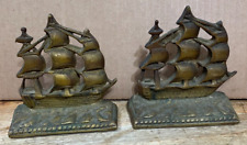 Pair of Heavy Brass/Bronze Ship Bookends Galleons Sails Nautical Marked 5.5