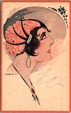 Cortes artwork Postcard Side Profile of Art Deco Woman picture