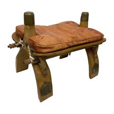 Egyptian Camel Saddle Footstool Wood Leather Cushion Mid Century Collectible picture