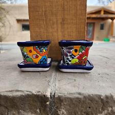 Talavera square Mini Planters with saucers Mexican Handmade Pottery Folk Art  picture