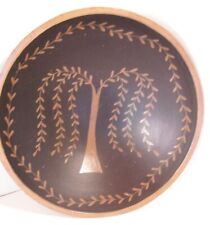 Painted Wood Bowl Primitive Willow Tree Country 10 inch Handpainted picture
