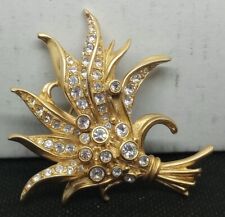 Authentic SWAROVSKI Crystal Rhinestone Swan Logo Sign Flower Bouquet Pin Brooch picture