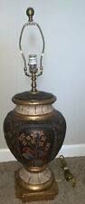 Large Vintage Black Floral Urn Lamp Vase Gold Pedestal Base picture