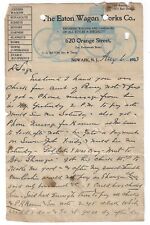 1903  Eaton Wagon Works Carriages Buggies Newark, NJ Fire Damaged Letterhead A2 picture