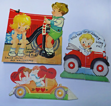 LOT OF 3 Vintage Valentine Cards 1930's ~ AUTOMOBILE CAR THEMED Mechanical USA picture