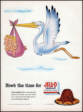 1953 Jell-O gelatin Stork carrying Baby triplets retro art print ad L4A picture
