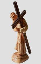 Jesus Carrying His Cross Olive Wood Figure Carved Handmade Bethlehem Holy Land  picture