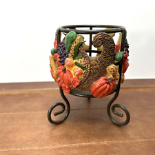 Vintage Metal & Hand-Painted Resin Candle Holder, Thanksgiving Cornucopia Fall picture