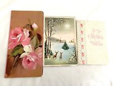 vintage set of 3 greeting cards Mother’s Day Christmas Roses Deer Hallmark picture