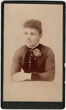 CIRCA 1880s CDV W.F. WEBSTER YOUNG LADY IN DRESS CURLY HAIR OSHKOSH WISCONSIN picture