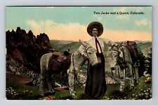 CO-Colorado, Two Jacks and a Queen, Donkeys, Antique Vintage Souvenir Postcard picture