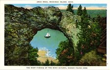 Aerial View Arch Rock Mackinac Island WI Linen Unused 1940s Postcard picture