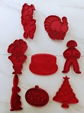 Lot Of 8 Vintage Tupperware Red Plastic Holiday Cookie Cutters picture