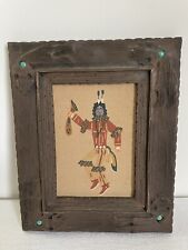 Vintage Navajo Yei-Bei-Chei Dancer Sand Art Unique Wood Frame Signed picture