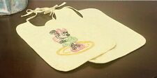 2-Pc Vintage Handmade Minnie Mouse + Mickey? Baby Bibs Embroidered Cross Stitch picture