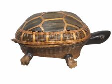 Vtg Tortoise With Lid Bamboo Basket Shanghai c1970’s  picture