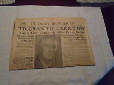Vintage Newspaper April 13 1945 Announcing the Death of FDR World War II Collect picture