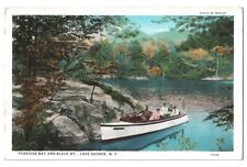 Lake George New York c1920's Paradise Bay, motor boat, tourists, Black Mountain picture