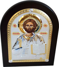 Jesus Christ Orthodox Pantocrator Silver plated Byzantine Icon - Large ( 10 x 8 picture