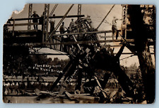 Threshing Outfit Postcard RPPC Photo At Jim River Bridge Disaster Fry Farming picture
