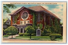 Rockford Illinois IL Postcard Grace Methodist Church Exterior Scene c1940s Trees picture