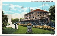 Northern Pacific Depot, Missoula Montana- 1940s Linen Postcard - Old Cars Cannon picture