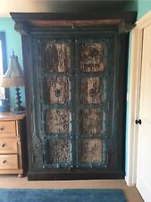 Antique Large Indonesian Hand Carved Distressed Patina Wood Armoire Bali Style picture
