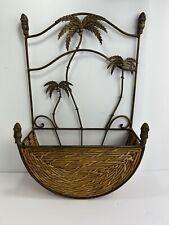 Vintage Wicker/Rattan Metal Palm Tree Wall Hanging Basket, Super Cute picture