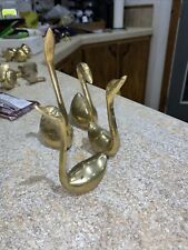 Vintage Set of 4 Brass Duck - Swan Figurine Heavy Solid Brass Different Sizes picture