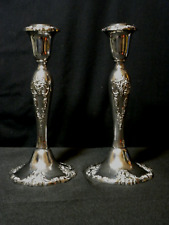 Vintage Pair #750 Wallace Baroque Taper Candlesticks Holder Silver Plated 8.50