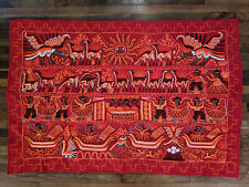 Red Peruvian Textile Folk Art Embroidered Wall Hanging Tapestry Decor, 62