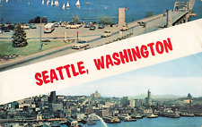 Seattle Washington, Bridge & Old Cars, City Skyline, Vintage Postcard picture
