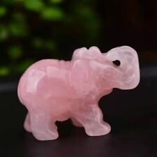 Natural Rose Quartz Crystal Carved Elephant Healing Stone Animal Sculpture Reiki picture