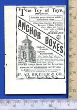 1892 ANCHOR Stone BUILDING BOXES Magazine AD ~ F. AD. RICHTER & Co ~ Toy Blocks picture