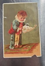 c1880s Cute French Victorian Trade Card - boy holding hat dressed up picture