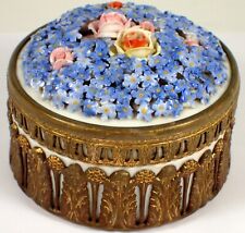 Antique Germany Gilt Bronze Dresden Elfinware Porcelain Vanity Box Forget Me Not picture