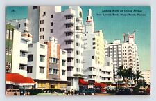 Postcard Florida Miami FL Collins Avenue Lincoln Art Deco 1940s Unposted Linen picture